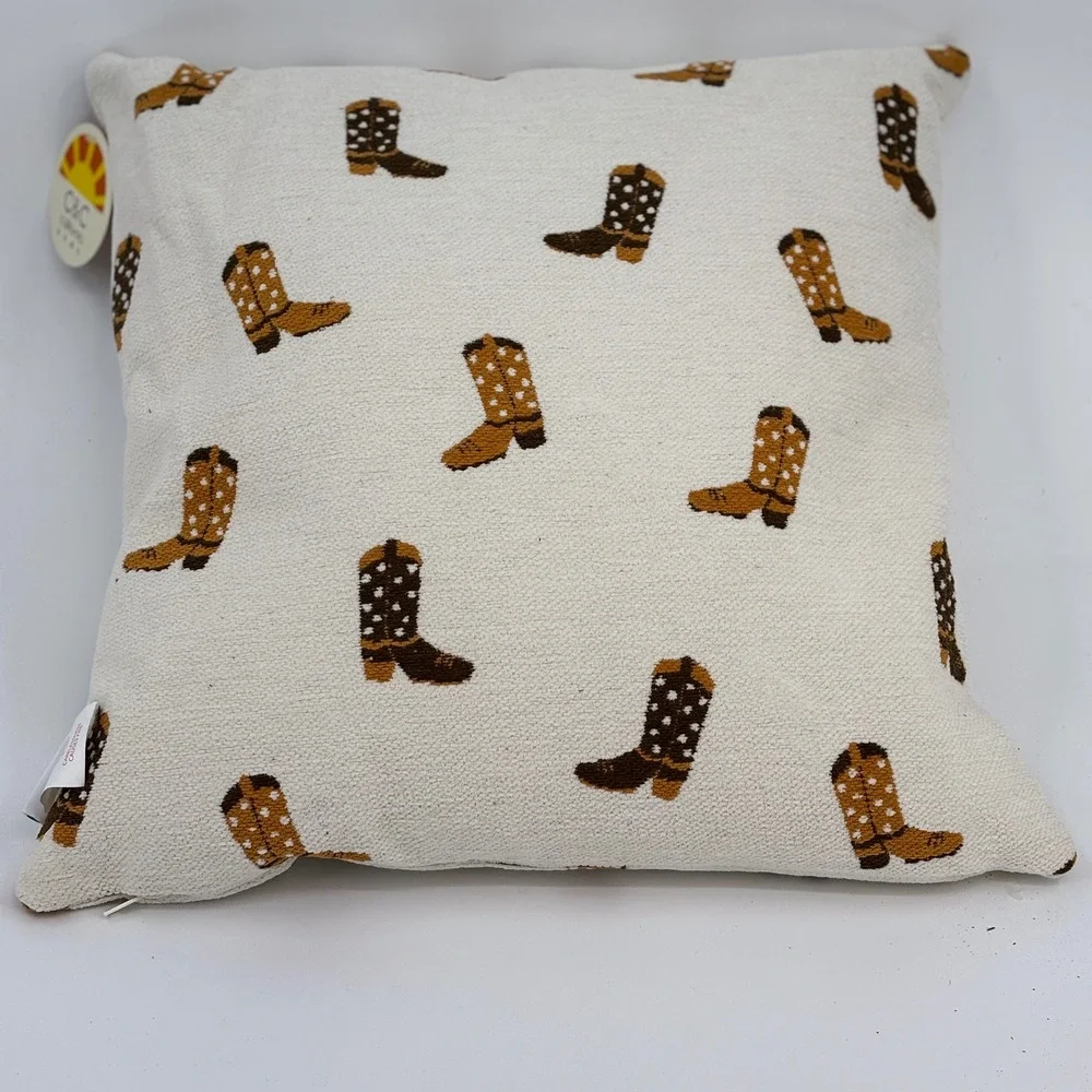 C&C California Home Throw Pillows Set of 2 Cream Brown Cowboy Boot Western 20x20
